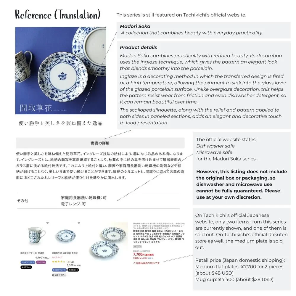Japanese Tachikichi Blue White Mino Ware Porcelain Bowl Set, 2 Medium + 2 Small